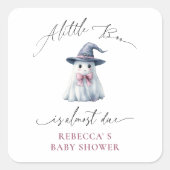 Sticker Carré Cute Ghost with Pink Bow & Witch Hat Baby Shower (Devant)