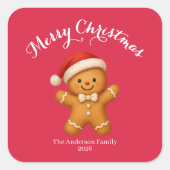 Sticker Carré Cute Gingerbread Man with Santa Hat - (Devant)