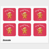 Sticker Carré Cute Gingerbread Man with Santa Hat - (Feuille)
