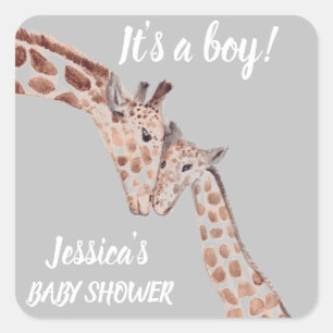 Sticker Carré Cute Giraffe Aquarelle Safari Jungle Baby shower
