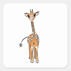 Sticker Carré Cute Giraffe drawing, safari animals