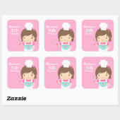 Sticker Carré Cute Girl Chef Cuisine Baking Anniversaire (Feuille)