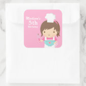 Sticker Carré Cute Girl Chef Cuisine Baking Anniversaire (Sac)