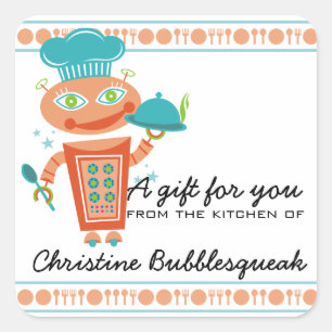 Sticker Carré Cute girl robot chef service restauration cuisine