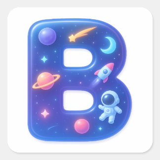 Sticker Carré Cute Glossy Space Alphabet Letter B – Galaxy Theme