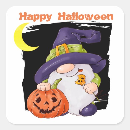 Sticker Carré Cute Gnome Jack o' Lantern Kids Halloween (Devant)