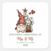 Sticker Carré Cute Gnomes Pine Tree Our First Christmas (Devant)