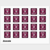 Sticker Carré Cute gothique crâne fuschia et noir doux 16 (Feuille)