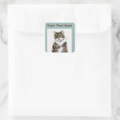 Sticker Carré Cute Gray Kitty Tabby Chat (Sac)