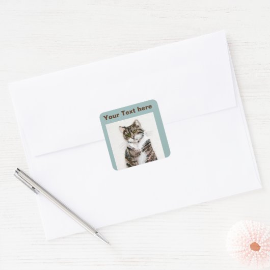 Sticker Carré Cute Gray Kitty Tabby Chat (Enveloppe)