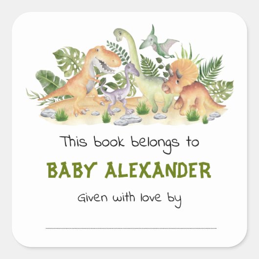 Sticker Carré Cute Greenery Dinosaurs Baby shower Plaque de rése (Devant)
