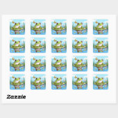 Sticker Carré Cute grenouille sur un Lily Pad Cute (Feuille)
