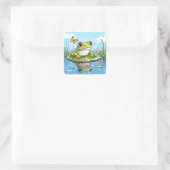 Sticker Carré Cute grenouille sur un Lily Pad Cute (Sac)