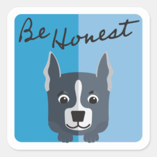 Sticker Carré Cute Grey Boxer Puppy Blue Soyez honnête