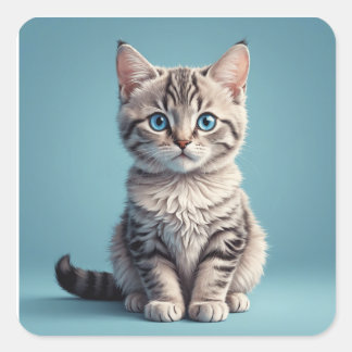 Sticker Carré Cute grey tabby kitten