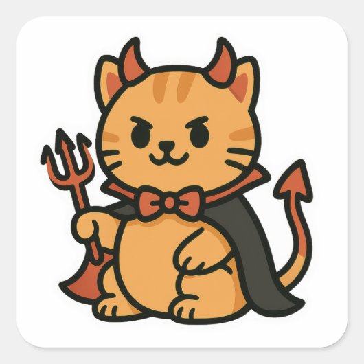 Sticker Carré Cute Halloween Chat Devil (Devant)