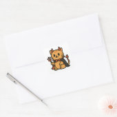 Sticker Carré Cute Halloween Chat Devil (Enveloppe)