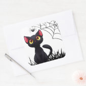 Sticker Carré Cute Halloween Chat Noir Regardant Araignée (Enveloppe)