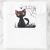 Sticker Carré Cute Halloween Chat Noir Regardant Araignée (Sac)