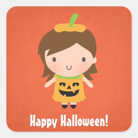 Sticker Carré Cute Halloween Citrouille Costume fille (Devant)