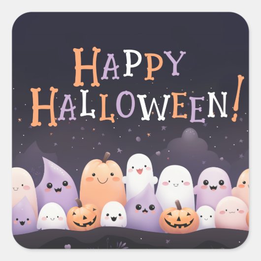 Sticker Carré Cute Halloween Kawaii Ghost (Devant)