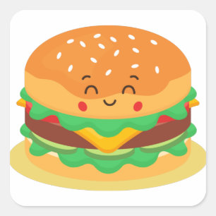 Sticker Carré Cute Hamburger