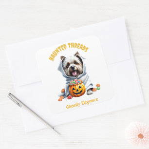 Sticker Carré Cute Hauné Traitements Yorkie Pup Adorable Hallowe