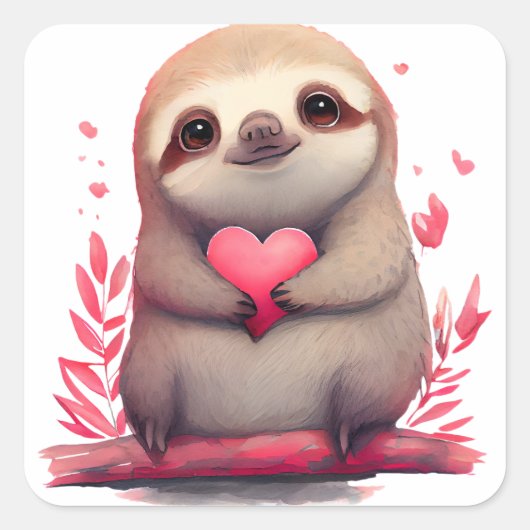 Sticker Carré Cute Heart Sloth Saint-Valentin (Devant)