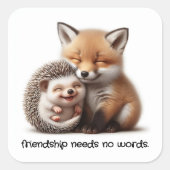 Sticker Carré Cute Hedgehog & Fox Kit Cuddin Best Friends (Devant)