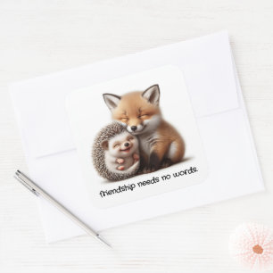 Sticker Carré Cute Hedgehog & Fox Kit Cuddin Best Friends