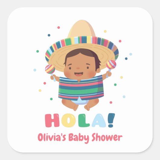 Sticker Carré Cute Hola Mexican Boy Fiesta Baby shower (Devant)