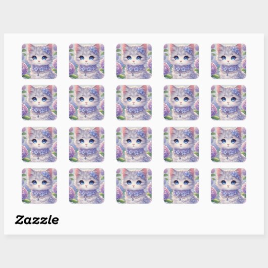 Sticker Carré Cute Hydrangea Princess Chat (Feuille)