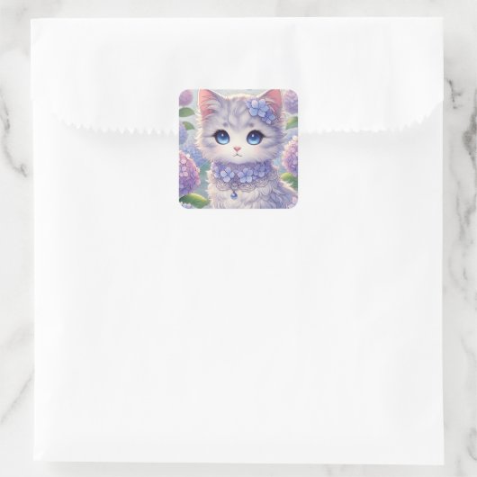 Sticker Carré Cute Hydrangea Princess Chat (Sac)