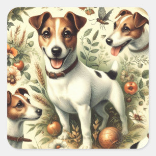 Sticker Carré Cute Jack Russell Terrier Vintage