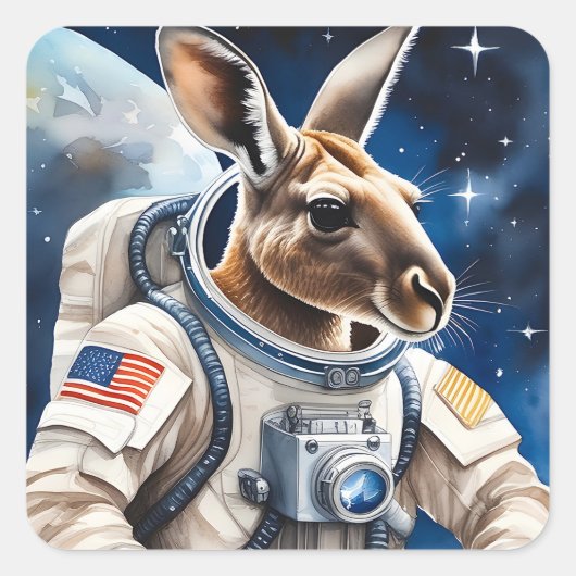 Sticker Carré Cute Kangaroo en costume d'astronaute dans l'espac (Devant)