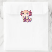 Sticker Carré Cute Kawaii Axolotl avec thé à bulle (Sac)