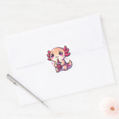 Sticker Carré Cute Kawaii Axolotl avec thé à bulle (Enveloppe)