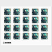 Sticker Carré Cute Kawaii Blue 3D Monster (Feuille)