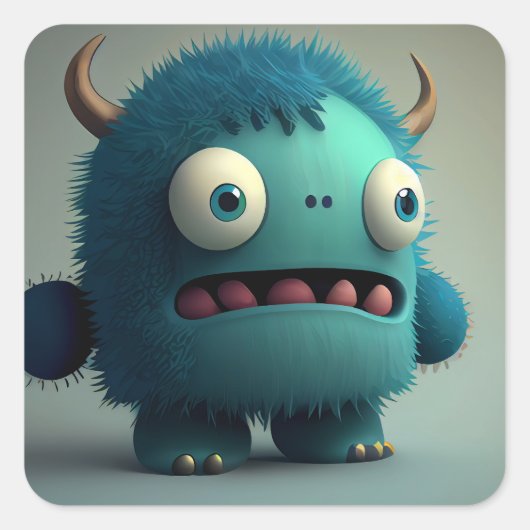 Sticker Carré Cute Kawaii Blue 3D Monster (Devant)