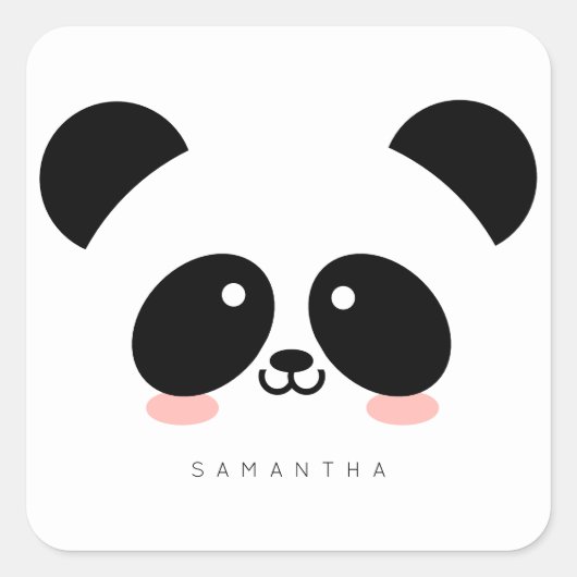 Sticker Carré Cute Kawaii Panda | Add Your Name (Devant)