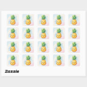 Sticker Carré Cute Kawaii Smiling Pineapple (Feuille)