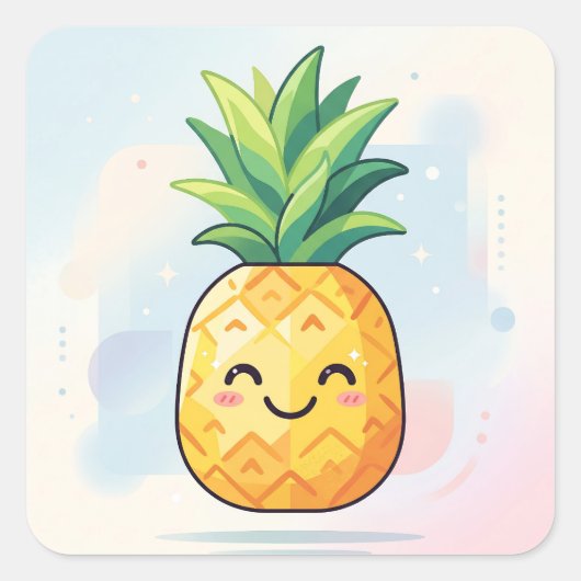 Sticker Carré Cute Kawaii Smiling Pineapple (Devant)