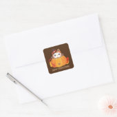 Sticker Carré Cute Kawaii Thanksgiving hibou ajouter un message (Enveloppe)