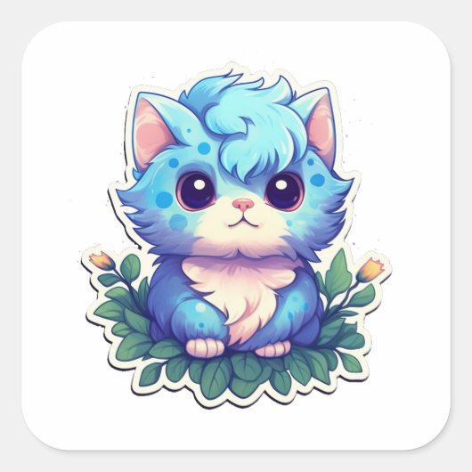 Sticker Carré Cute Kitten bleu (Devant)