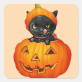 Sticker Carré Cute kitten en Halloween citrouille (Devant)