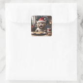 Sticker Carré Cute Kitten Funny Père Noël Chat Noël (Sac)