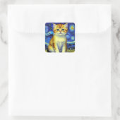 Sticker Carré Cute Kitten Starry Night Van Gogh (Sac)