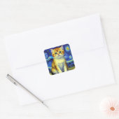 Sticker Carré Cute Kitten Starry Night Van Gogh (Enveloppe)