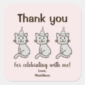 Sticker Carré Cute Kitty Chat Anniversaire Merci (Devant)