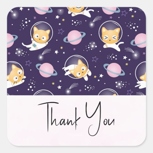 Sticker Carré Cute Kitty Chat Astronautes Motif Merci (Devant)